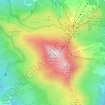 Monte Cimoneの地形図、標高、地勢