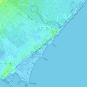 La Malvarrosaの地形図、標高、地勢