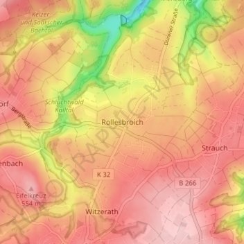 Rollesbroichの地形図、標高、地勢