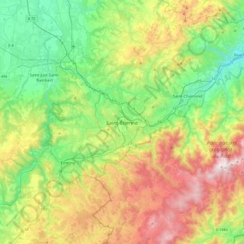 Saint-Étienneの地形図、標高、地勢