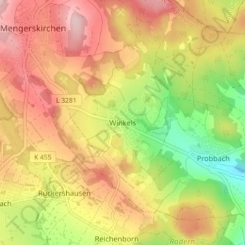 Winkelsの地形図、標高、地勢