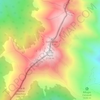 Monte Viglioの地形図、標高、地勢