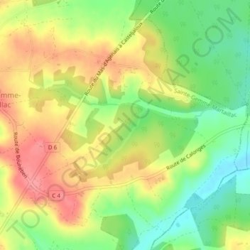 Cougneの地形図、標高、地勢