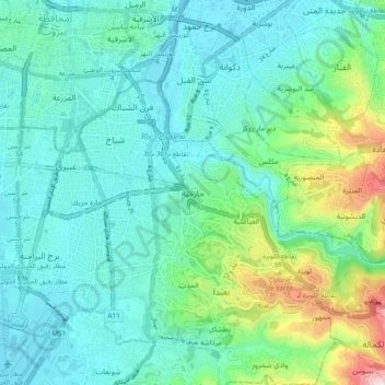 Hazmiehの地形図、標高、地勢