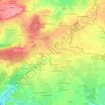 Le Moulinetの地形図、標高、地勢