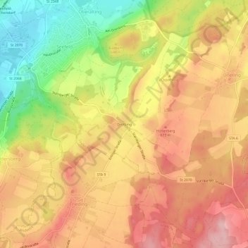 Drößlingの地形図、標高、地勢