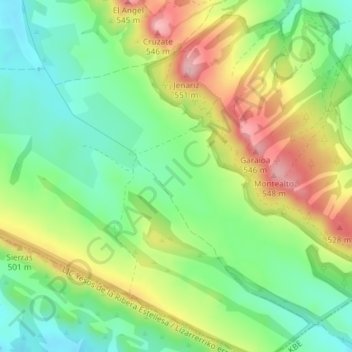 Montebajoの地形図、標高、地勢