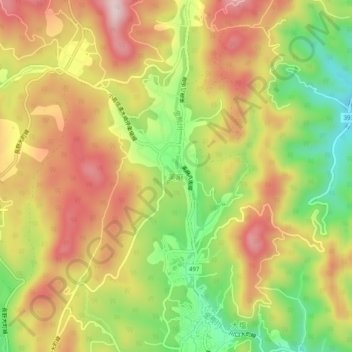 美麻の地形図、標高、地勢