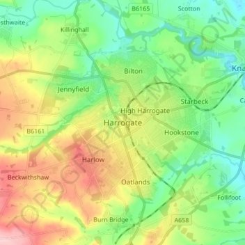 Harrogateの地形図、標高、地勢