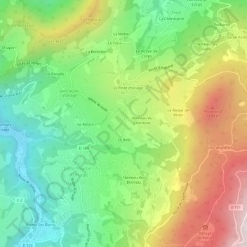 Le Penetの地形図、標高、地勢