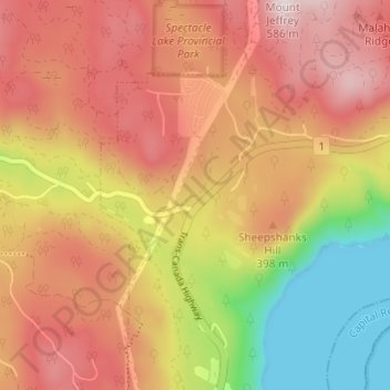 Malahatの地形図、標高、地勢