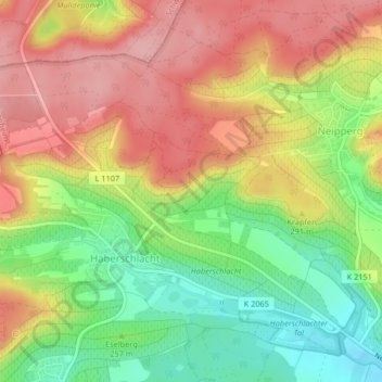 Zweifelbergの地形図、標高、地勢