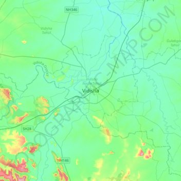 Vidishaの地形図、標高、地勢