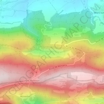 Calabriの地形図、標高、地勢