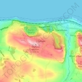 Llysfaenの地形図、標高、地勢
