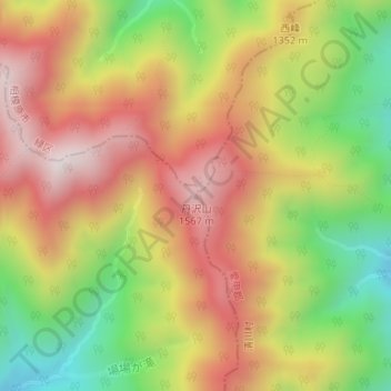 丹沢山の地形図、標高、地勢