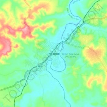 Kisantuの地形図、標高、地勢