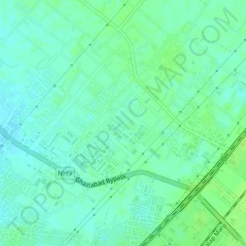 Rajnagar Extensionの地形図、標高、地勢