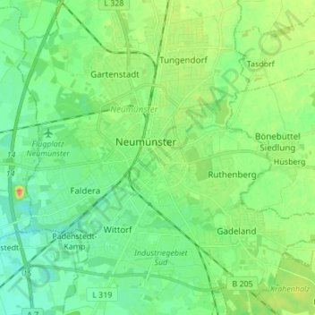 Neumünsterの地形図、標高、地勢