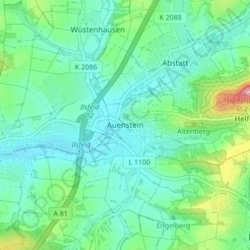 Auensteinの地形図、標高、地勢