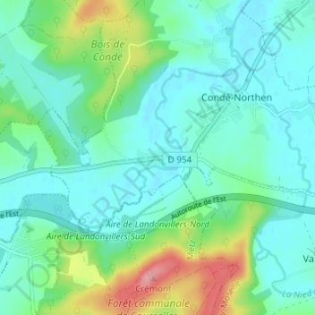 Pontignyの地形図、標高、地勢
