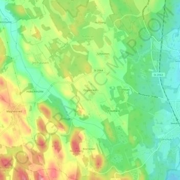 Oppenriedの地形図、標高、地勢