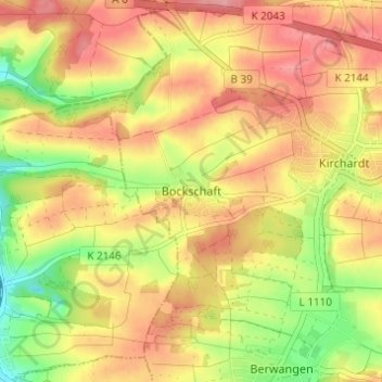 Bockschaftの地形図、標高、地勢