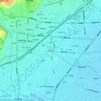 七瀬南部の地形図、標高、地勢