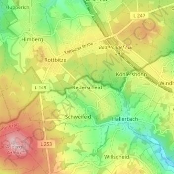 Rederscheidの地形図、標高、地勢