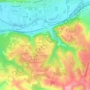 Beaulieuの地形図、標高、地勢