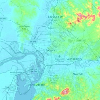 Canoasの地形図、標高、地勢