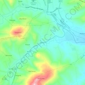 Florianoの地形図、標高、地勢