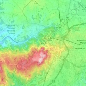 Sintraの地形図、標高、地勢