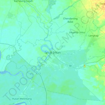 Teluk Intanの地形図、標高、地勢
