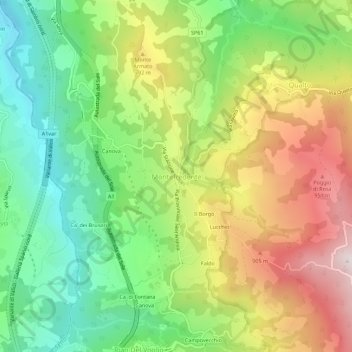 Montefredenteの地形図、標高、地勢
