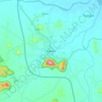 Kankerの地形図、標高、地勢