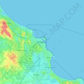 Veracruzの地形図、標高、地勢