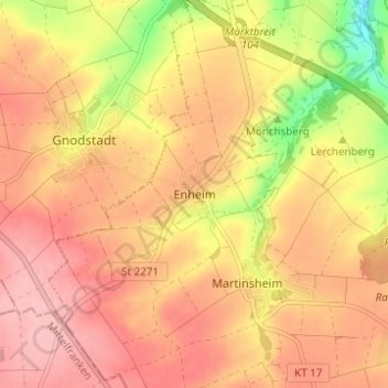 Enheimの地形図、標高、地勢