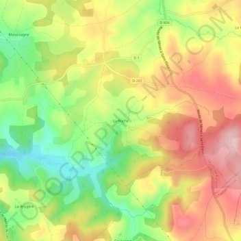 La Rocheの地形図、標高、地勢