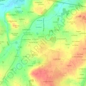 Marouéの地形図、標高、地勢