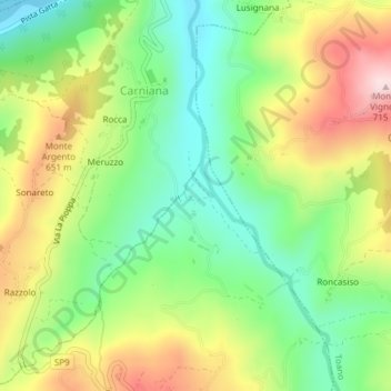 Mulino Bruciatoの地形図、標高、地勢