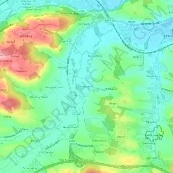 Achleitenの地形図、標高、地勢