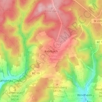 Kehlbachの地形図、標高、地勢
