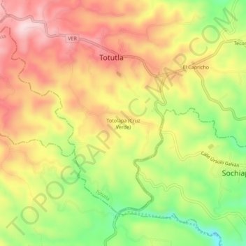Totolapa (Cruz Verde)の地形図、標高、地勢