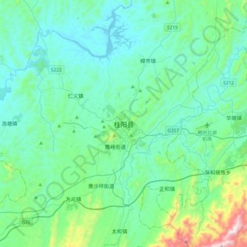 桂陽県の地形図、標高、地勢