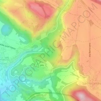Sinizzoの地形図、標高、地勢