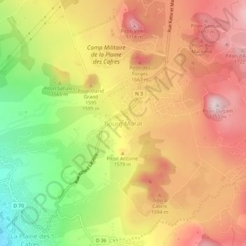 Bourg Muratの地形図、標高、地勢