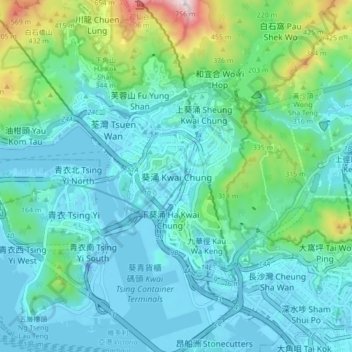 葵涌 Kwai Chungの地形図、標高、地勢