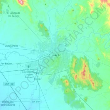 Culiacánの地形図、標高、地勢
