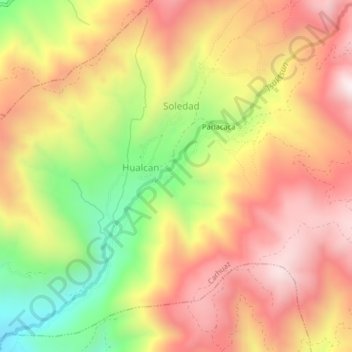 Pariacacaの地形図、標高、地勢